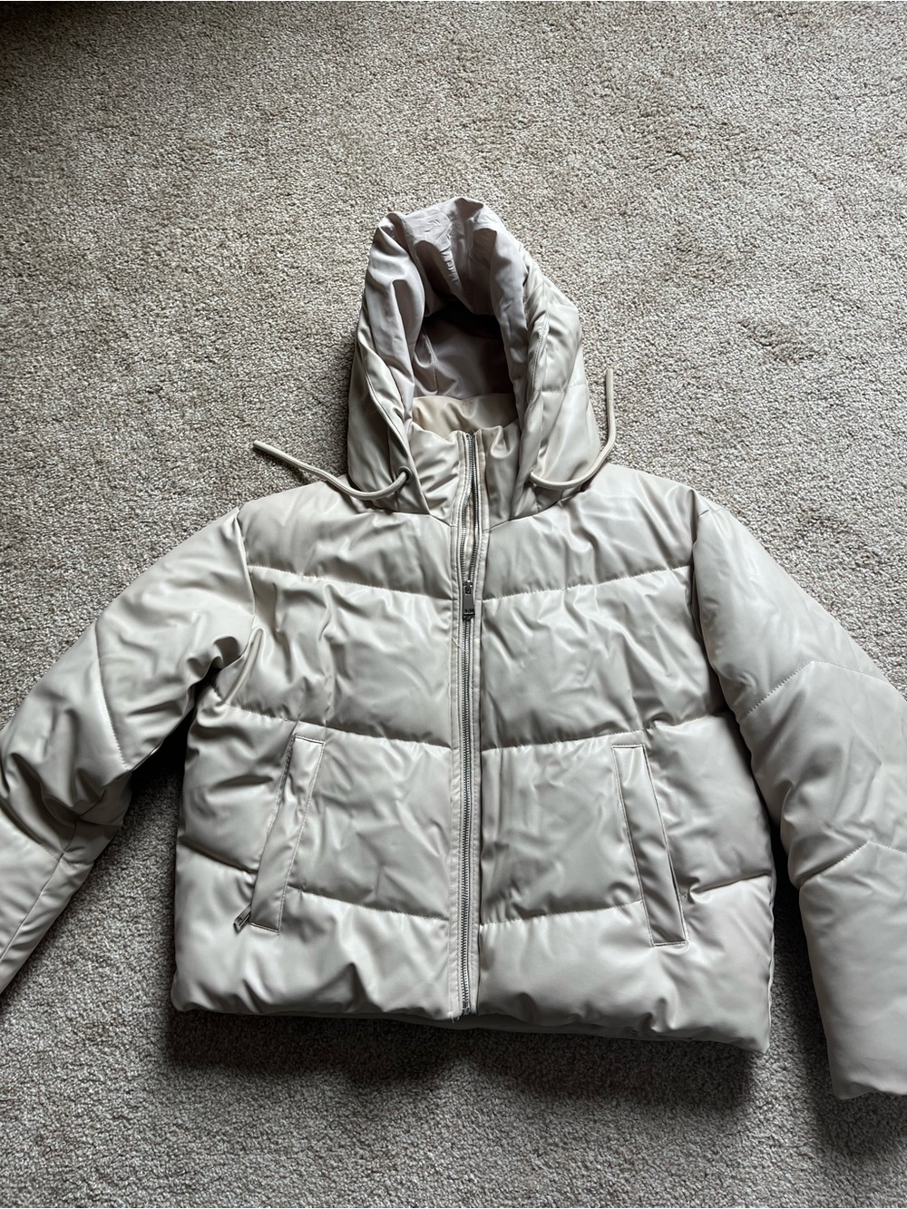Puffer Hooded Jacket in Light Beige